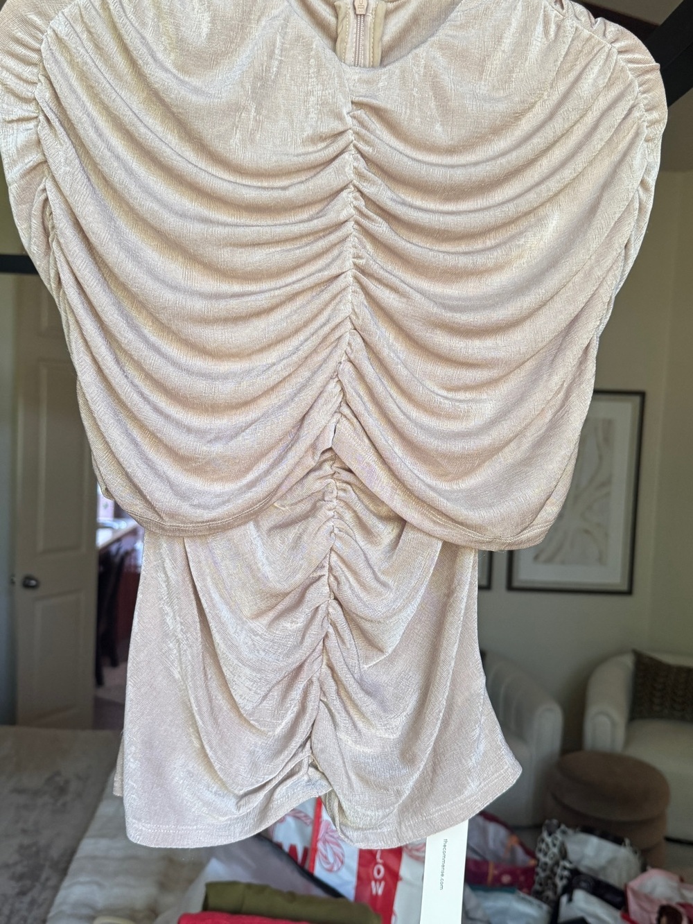 Ruched Short Sleeve Top in Taupe - Picture 8 of 10